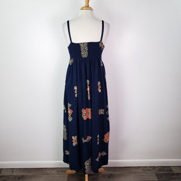 Fata Morgana Dress Womens Medium Navy Blue Maxi A Line Sleeveless African Print - Picture 5 of 12
